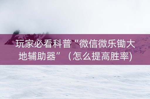 玩家必看科普“微信微乐锄大地辅助器”（怎么提高胜率)