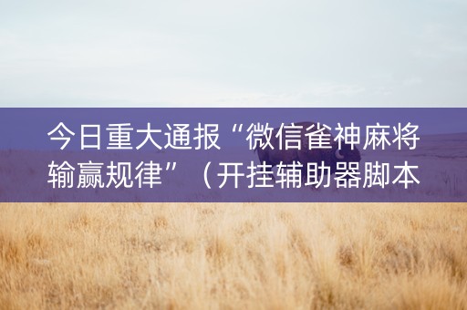 今日重大通报“微信雀神麻将输赢规律”（开挂辅助器脚本)