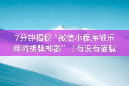 7分钟揭秘“微信小程序微乐麻将胡牌神器”（有没有猫腻)