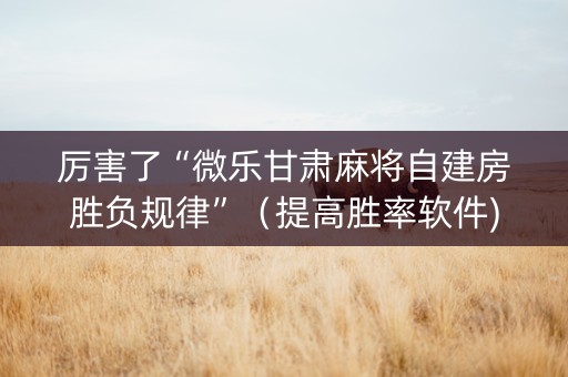 厉害了“微乐甘肃麻将自建房胜负规律”（提高胜率软件)