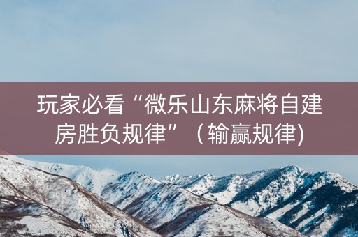 玩家必看“微乐山东麻将自建房胜负规律”（输赢规律)