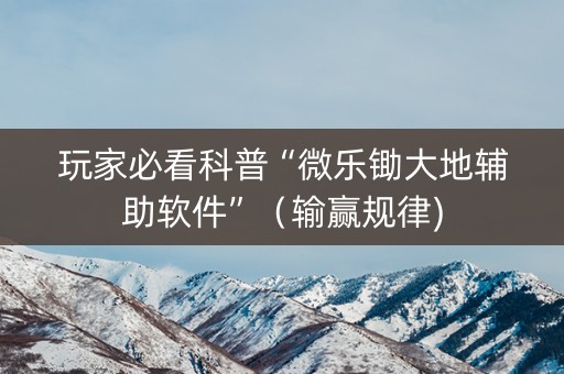 玩家必看科普“微乐锄大地辅助软件”（输赢规律)