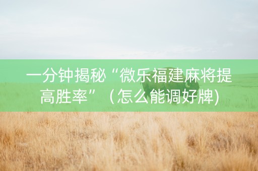 一分钟揭秘“微乐福建麻将提高胜率”（怎么能调好牌)