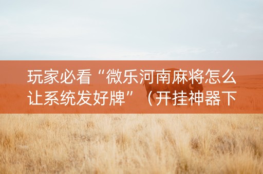 玩家必看“微乐河南麻将怎么让系统发好牌”（开挂神器下载)