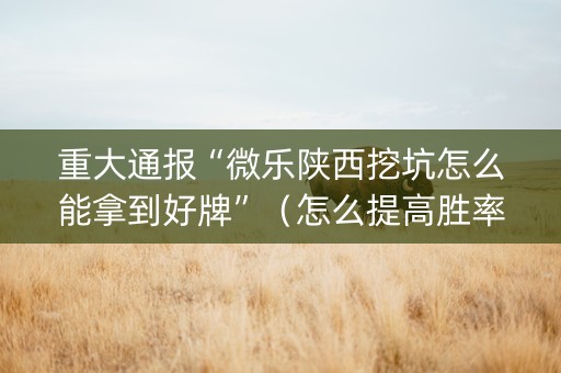 重大通报“微乐陕西挖坑怎么能拿到好牌”（怎么提高胜率)