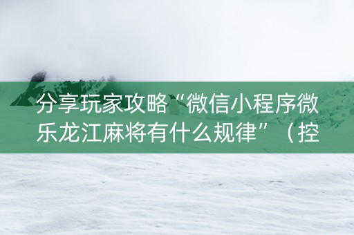 分享玩家攻略“微信小程序微乐龙江麻将有什么规律”（控牌神器)