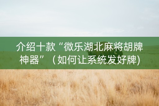 介绍十款“微乐湖北麻将胡牌神器”（如何让系统发好牌)