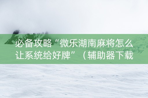 必备攻略“微乐湖南麻将怎么让系统给好牌”（辅助器下载)