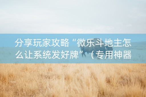 分享玩家攻略“微乐斗地主怎么让系统发好牌”（专用神器)