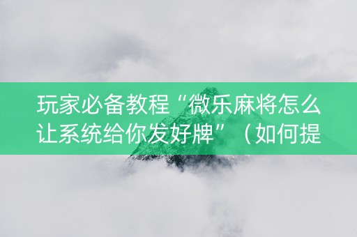 玩家必备教程“微乐麻将怎么让系统给你发好牌”（如何提高胜率)