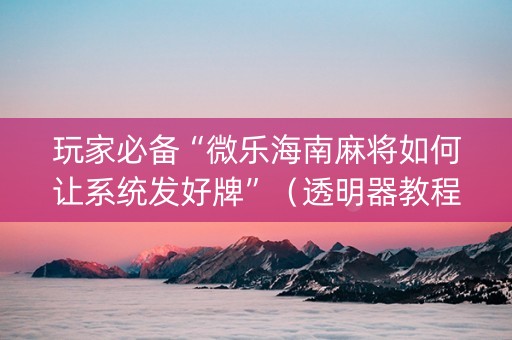 玩家必备“微乐海南麻将如何让系统发好牌”（透明器教程)