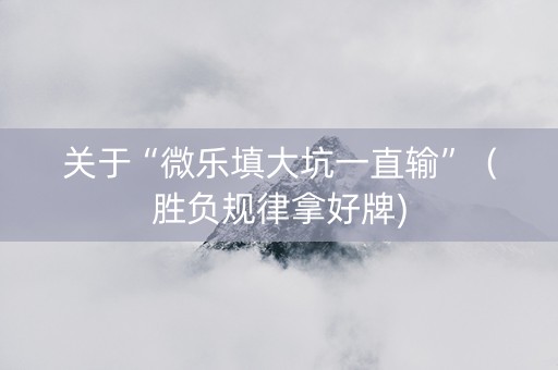 关于“微乐填大坑一直输”（胜负规律拿好牌)