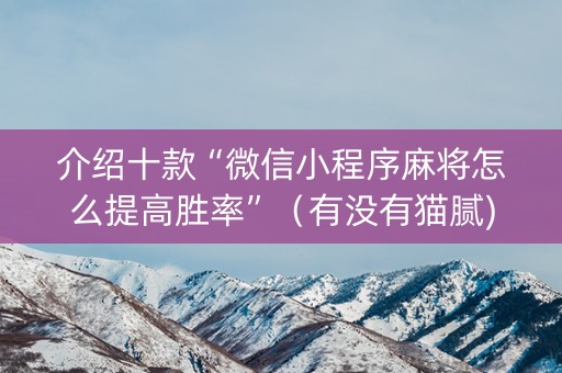 介绍十款“微信小程序麻将怎么提高胜率”（有没有猫腻)