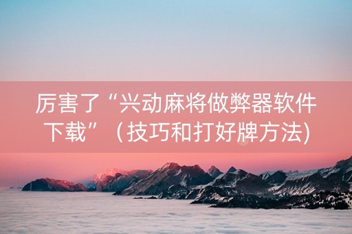 厉害了“兴动麻将做弊器软件下载”（技巧和打好牌方法)
