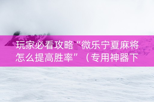 玩家必看攻略“微乐宁夏麻将怎么提高胜率”（专用神器下载)