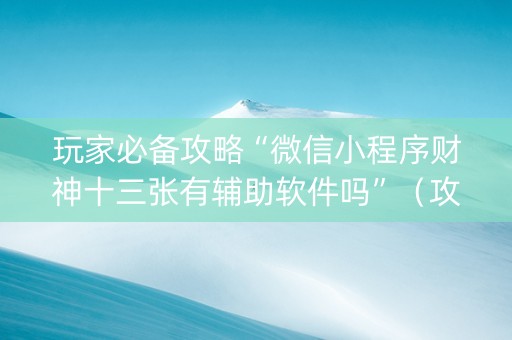 玩家必备攻略“微信小程序财神十三张有辅助软件吗”（攻略插件)