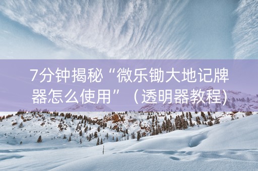 7分钟揭秘“微乐锄大地记牌器怎么使用”（透明器教程)