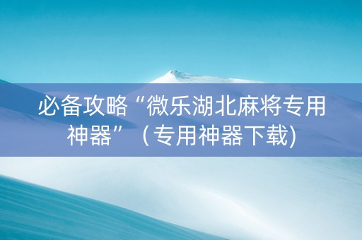 必备攻略“微乐湖北麻将专用神器”（专用神器下载)