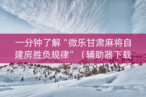 一分钟了解“微乐甘肃麻将自建房胜负规律”（辅助器下载)