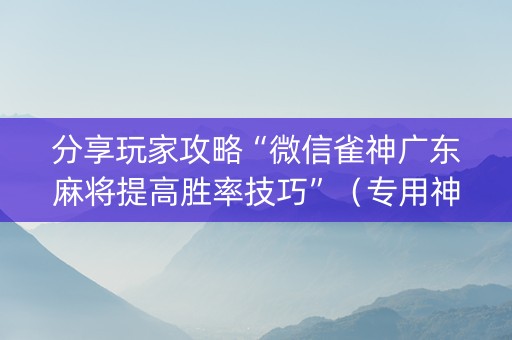 分享玩家攻略“微信雀神广东麻将提高胜率技巧”（专用神器)