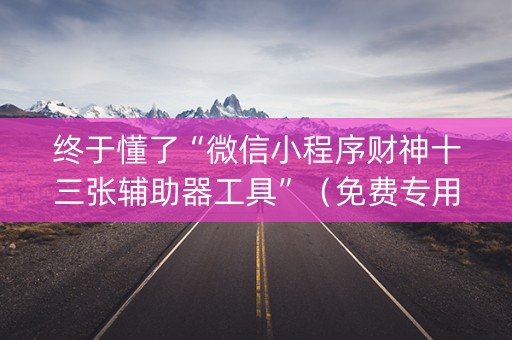 终于懂了“微信小程序财神十三张辅助器工具”（免费专用神器)