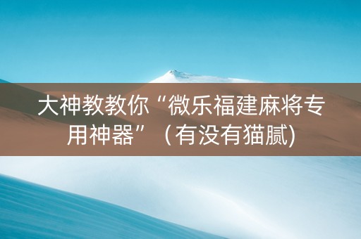 大神教教你“微乐福建麻将专用神器”（有没有猫腻)