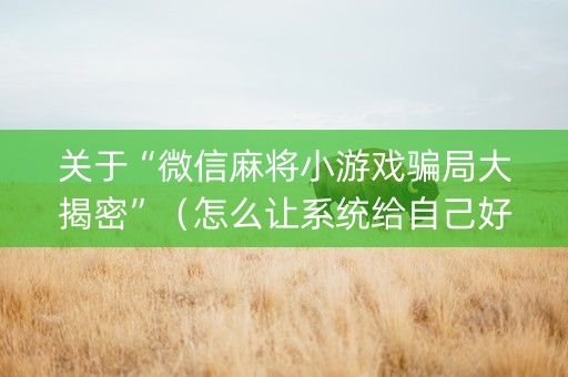 关于“微信麻将小游戏骗局大揭密”（怎么让系统给自己好牌)