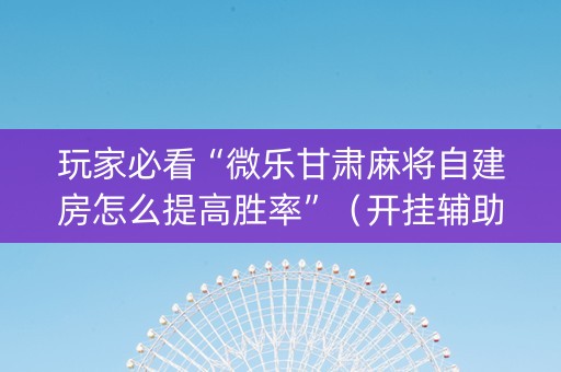 玩家必看“微乐甘肃麻将自建房怎么提高胜率”（开挂辅助器插件)