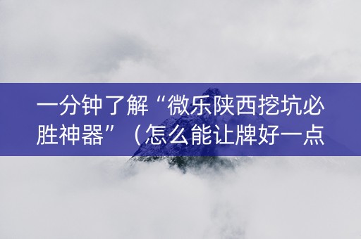 一分钟了解“微乐陕西挖坑必胜神器”（怎么能让牌好一点)