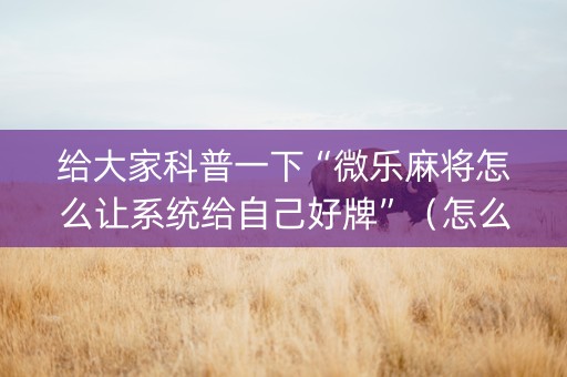 给大家科普一下“微乐麻将怎么让系统给自己好牌”（怎么能调好牌)