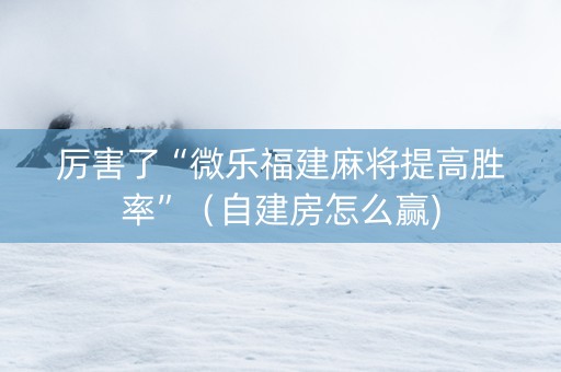 厉害了“微乐福建麻将提高胜率”（自建房怎么赢)
