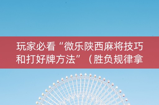 玩家必看“微乐陕西麻将技巧和打好牌方法”（胜负规律拿好牌)