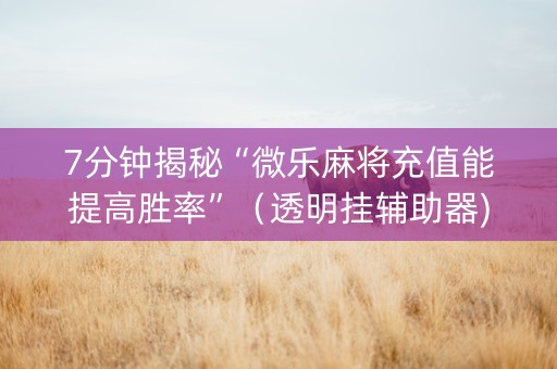 7分钟揭秘“微乐麻将充值能提高胜率”（透明挂辅助器)