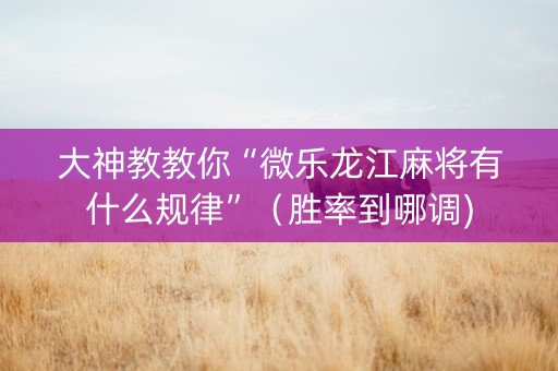 大神教教你“微乐龙江麻将有什么规律”（胜率到哪调)