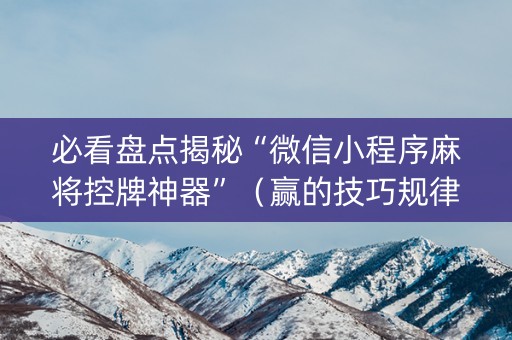 必看盘点揭秘“微信小程序麻将控牌神器”（赢的技巧规律)