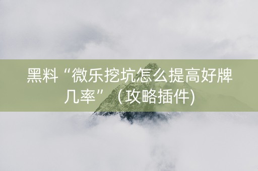 黑料“微乐挖坑怎么提高好牌几率”（攻略插件)