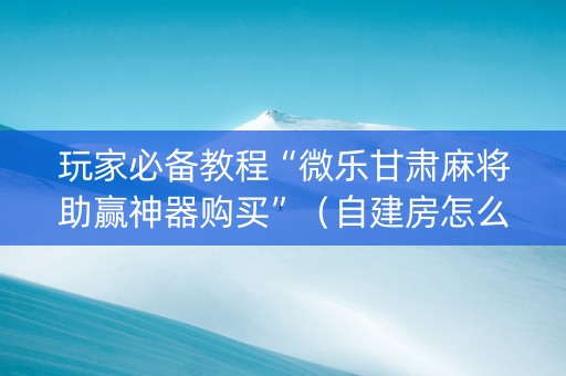 玩家必备教程“微乐甘肃麻将助赢神器购买”（自建房怎么拿好牌)