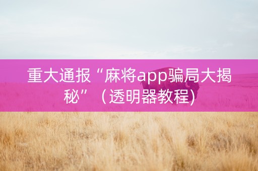 重大通报“麻将app骗局大揭秘”（透明器教程)