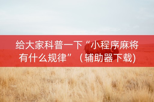 给大家科普一下“小程序麻将有什么规律”（辅助器下载)