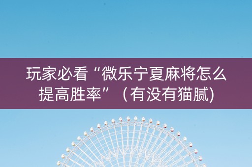 玩家必看“微乐宁夏麻将怎么提高胜率”（有没有猫腻)
