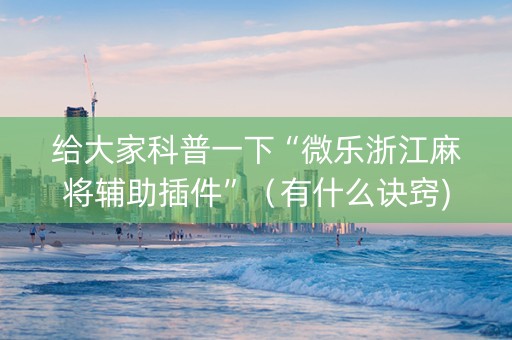 给大家科普一下“微乐浙江麻将辅助插件”（有什么诀窍)