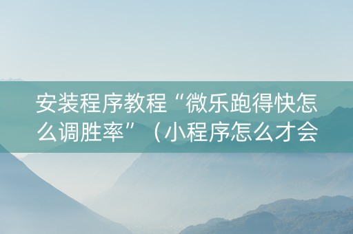 安装程序教程“微乐跑得快怎么调胜率”（小程序怎么才会赢)