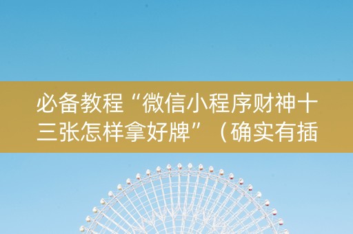 必备教程“微信小程序财神十三张怎样拿好牌”（确实有插件吗)