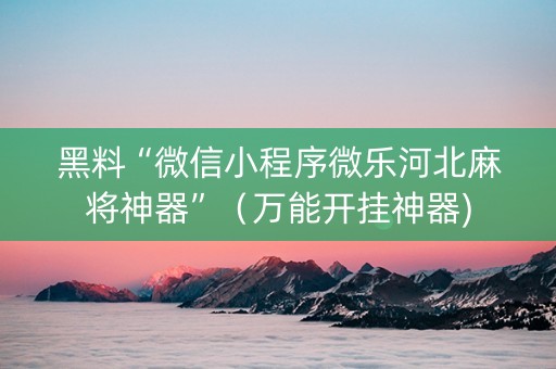 黑料“微信小程序微乐河北麻将神器”（万能开挂神器)