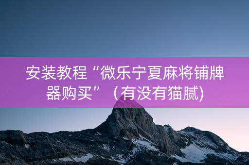 安装教程“微乐宁夏麻将铺牌器购买”（有没有猫腻)