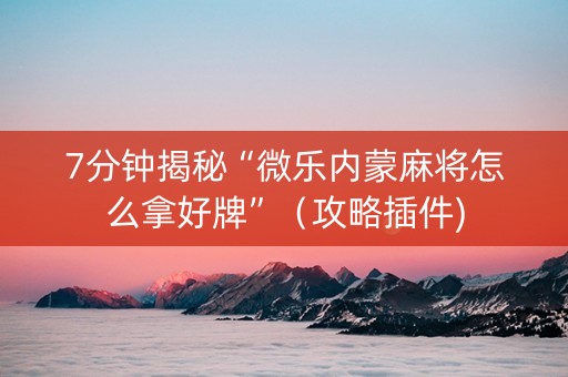 7分钟揭秘“微乐内蒙麻将怎么拿好牌”（攻略插件)