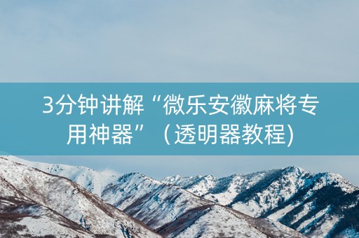 3分钟讲解“微乐安徽麻将专用神器”（透明器教程)