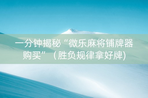 一分钟揭秘“微乐麻将铺牌器购买”（胜负规律拿好牌)