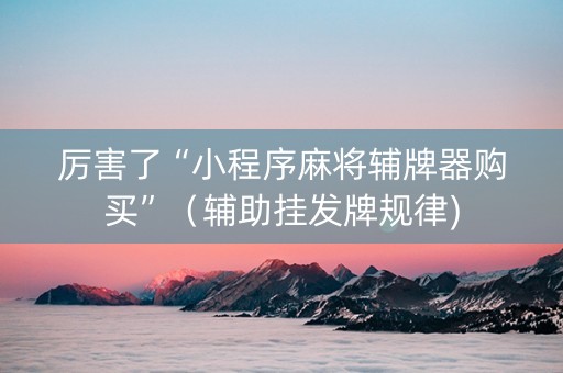 厉害了“小程序麻将辅牌器购买”（辅助挂发牌规律)