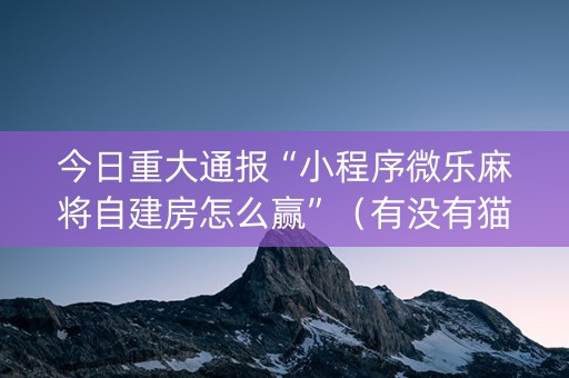 今日重大通报“小程序微乐麻将自建房怎么赢”（有没有猫腻)